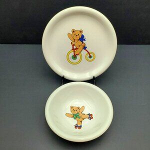 Vintage Lillian Vernon Teddy Bear Plate and Bowl Set 1985 Child's Bowl & Plate